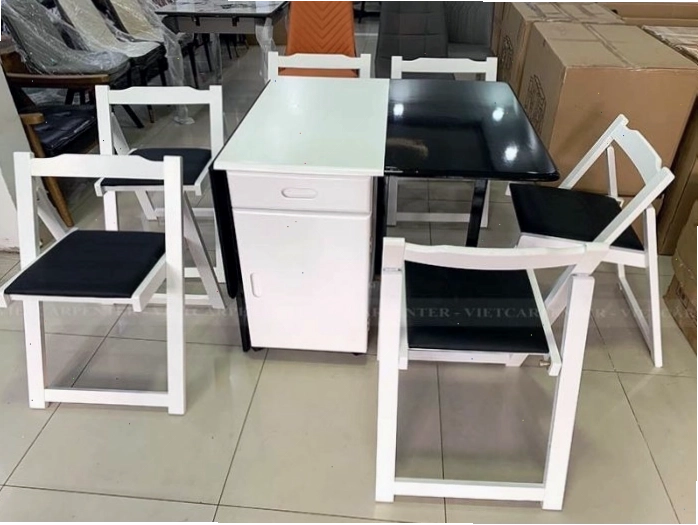 Bộ bàn ăn thông minh xếp gọn 6 ghế cực kỳ tiết kiệm diện tích cho nhà nhỏ