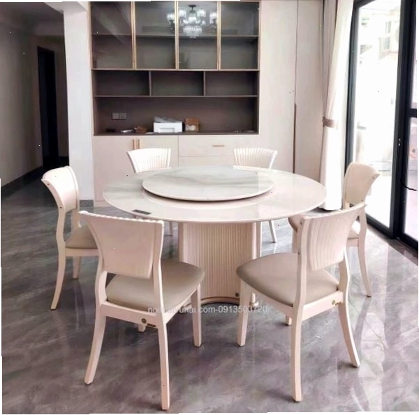Bộ bàn ăn tròn thiết kế đẹp, phù hợp cho 8 người, có thể điều chỉnh cho 10-12 người