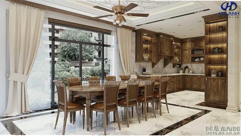 Bộ bàn ghế ăn tân cổ điển gỗ óc chó HBC 804 sang trọng