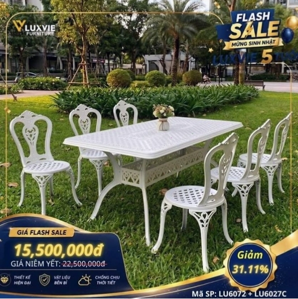 Bộ bàn ghế nhôm ngoài trời hiện đại LU6072 + Ghế LU6027C