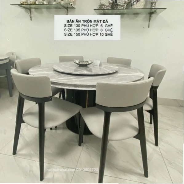 Bộ bàn tròn mặt đá kèm 6 ghế d5799, mang phong cách hiện đại và sang trọng