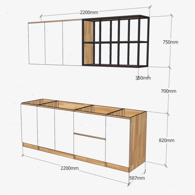 Bộ hệ tủ bếp gỗ cao su kết hợp kệ khung sắt
