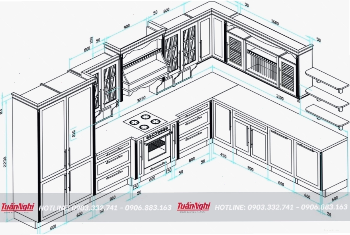 Bố trí máy rửa bát trong tủ bếp dưới