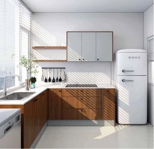 Bố trí tủ lạnh hợp lý trong thiết kế tủ bếp chữ L