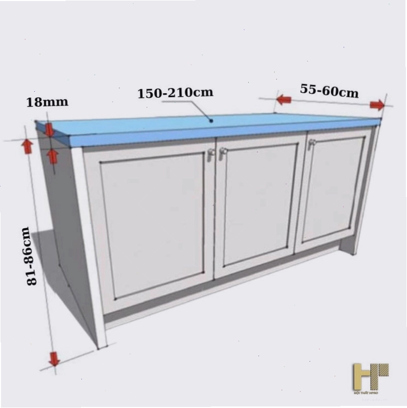 Các kiểu dáng và chiều dài mặt đá bếp khác nhau