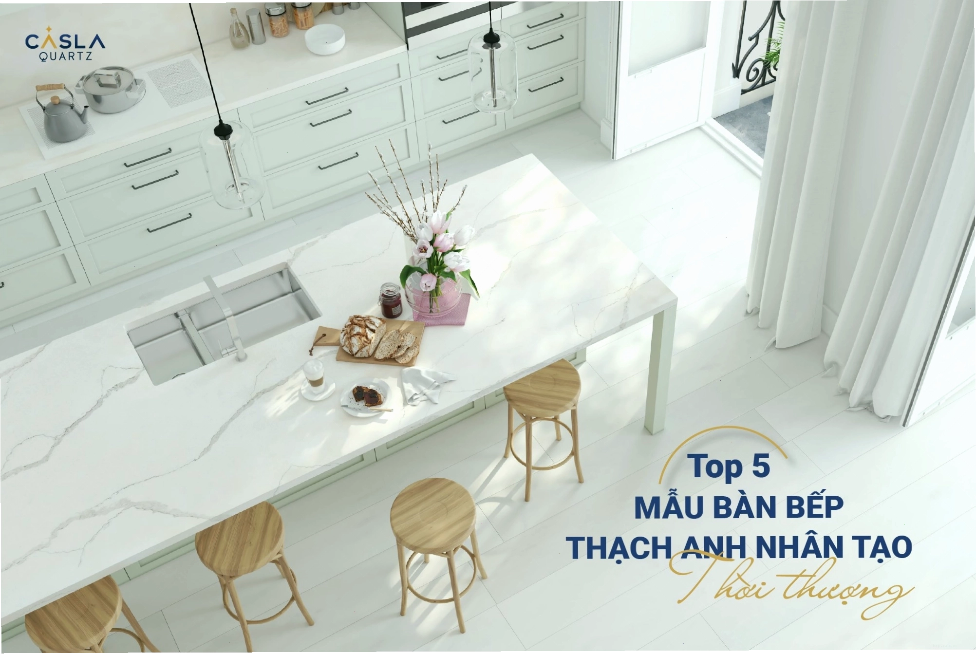 Các mẫu đá thạch anh nhân tạo làm mặt bàn bếp