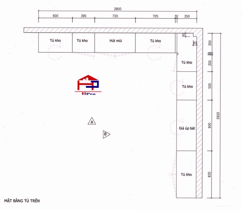 Cận cảnh chi tiết tay nắm và bản lề trên tủ bếp gỗ xoan đào