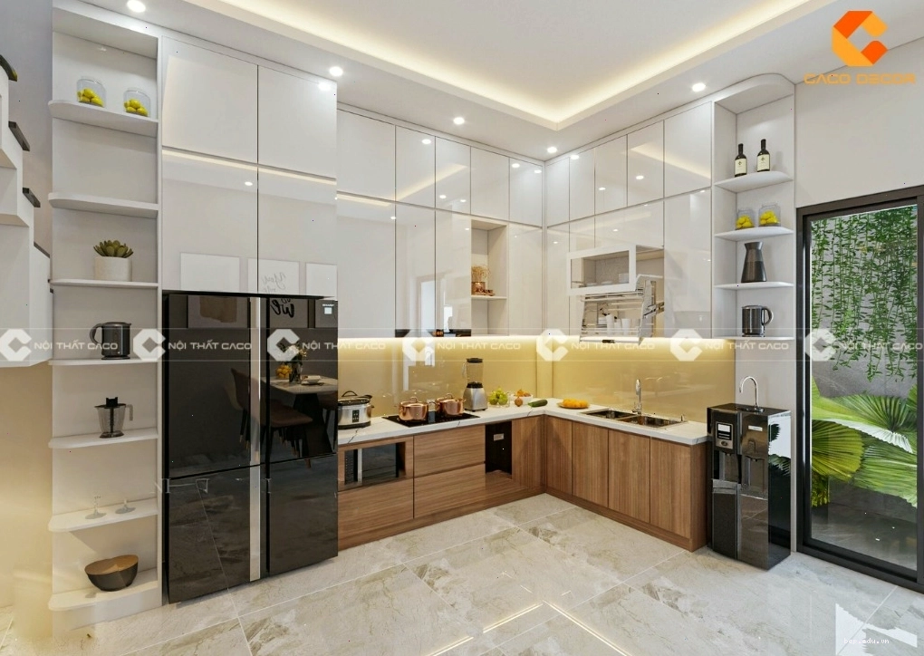 Chi tiết các ngăn kéo tủ bếp MDF với ray trượt giảm chấn