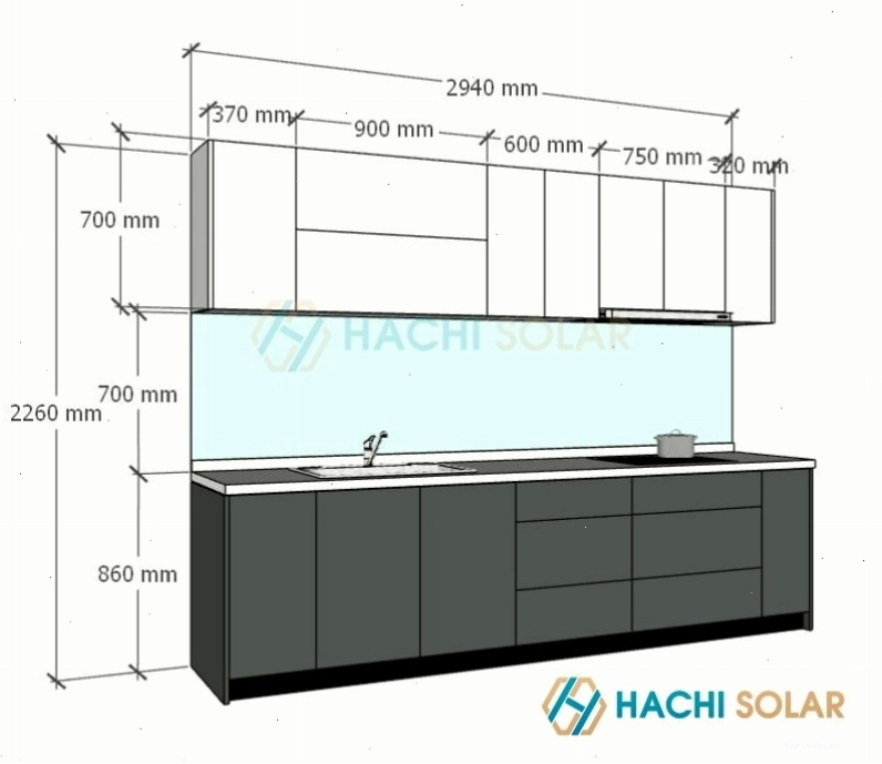 Chi tiết kích thước tủ bếp chữ i hiện đại, đảm bảo công năng sử dụng
