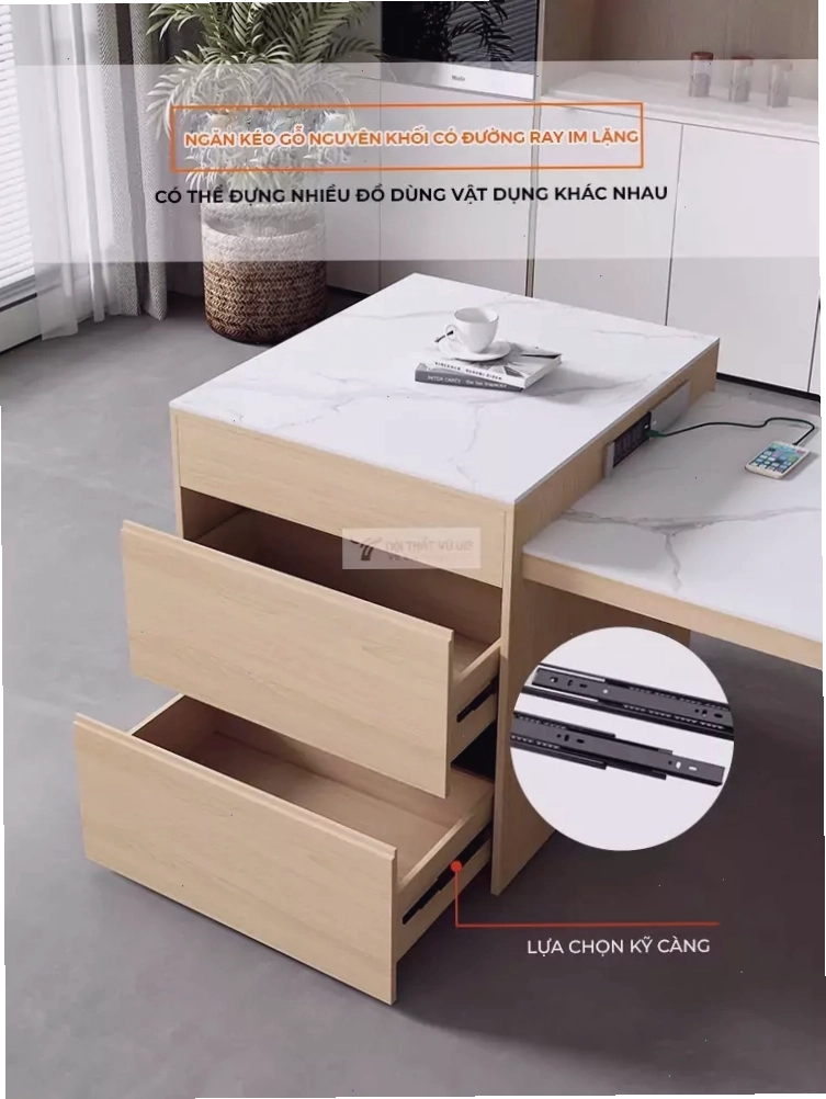 Chi tiết ngăn kéo trên bàn đảo bếp thông minh KC38