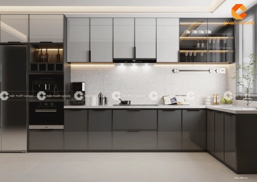 Chi tiết thi công tủ bếp acrylic bóng gương