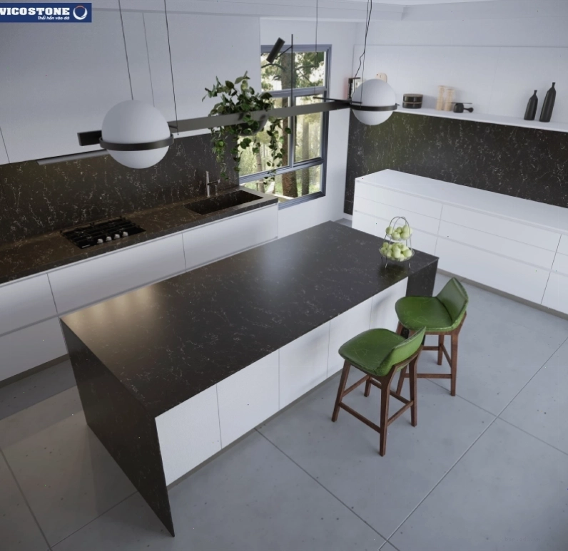 Chi tiết thiết kế bàn đảo bếp Vicostone Java Noir