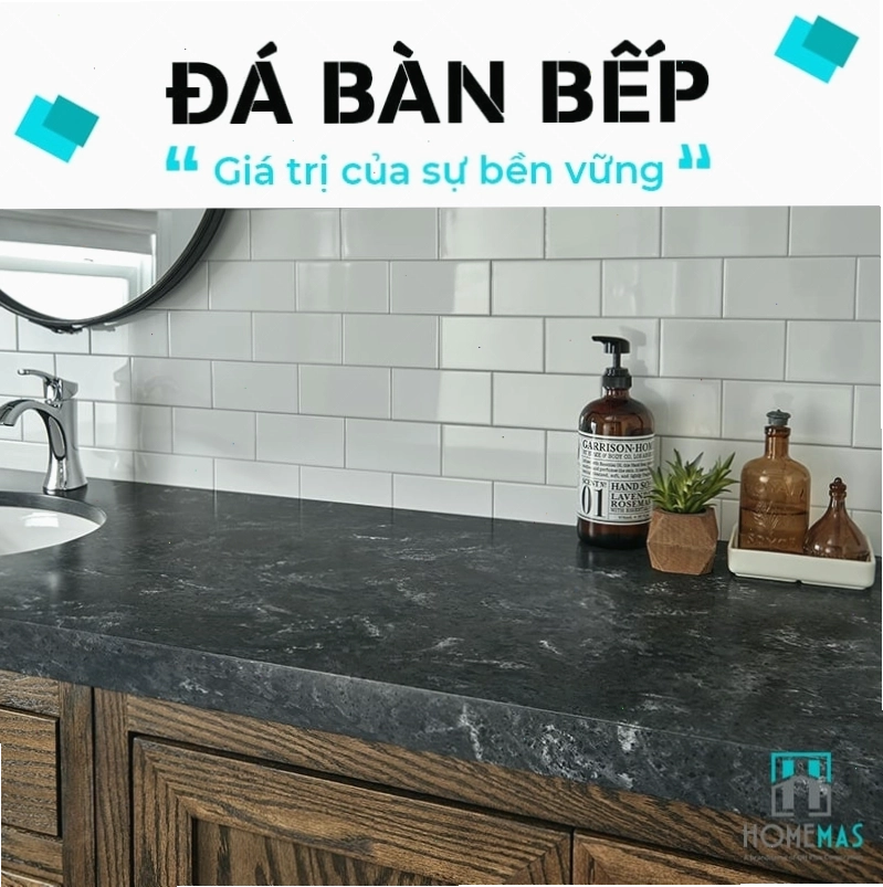 Đá bàn bếp nhân tạo màu trắng vân xám hiện đại