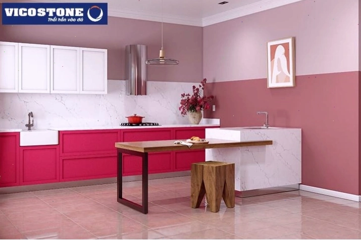 Đá bếp trắng vân mây Vicostone Venatino BQ8660 ốp tường, bàn bếp và đảo bếp
