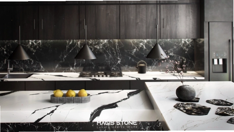 Đá Marble Calacatta Black ốp tường bếp sang trọng