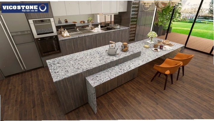 Đá nhân tạo Terrazzo thạch anh VICOSTONE với nhiều ưu điểm phù hợp ốp bếp