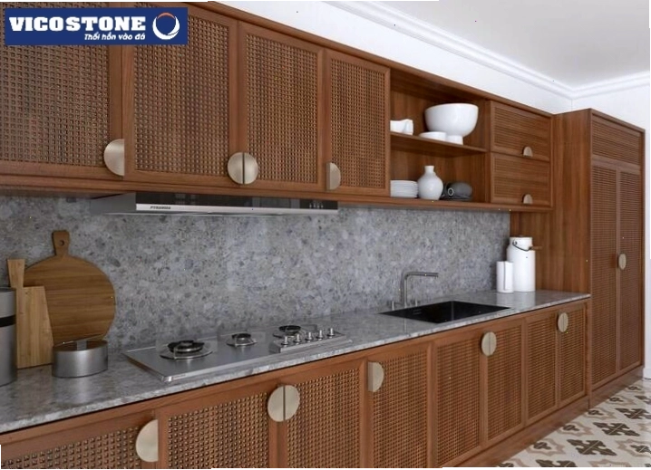Đặc tính đá Terrazzo thạch anh chống thấm, ngừa khuẩn cho mặt bếp