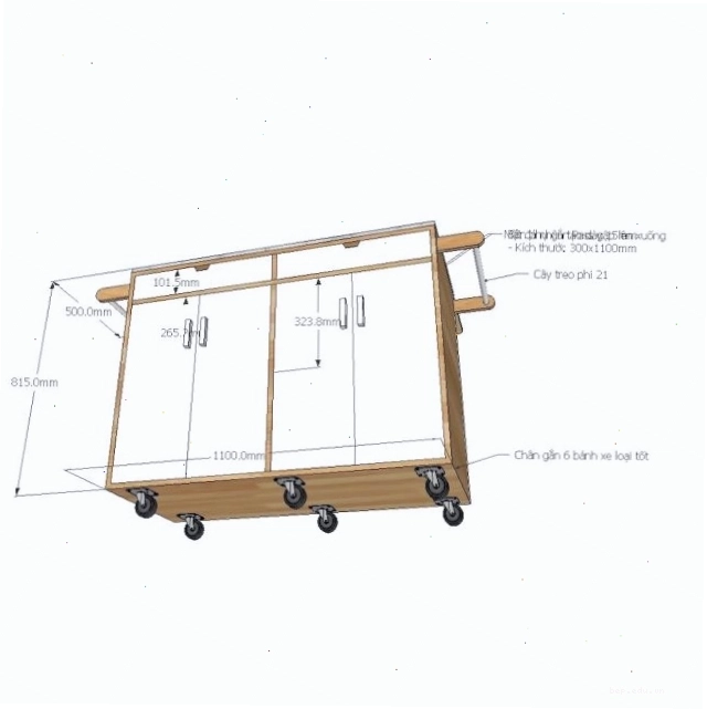 Đảo bếp di động mặt đá với thiết kế hiện đại