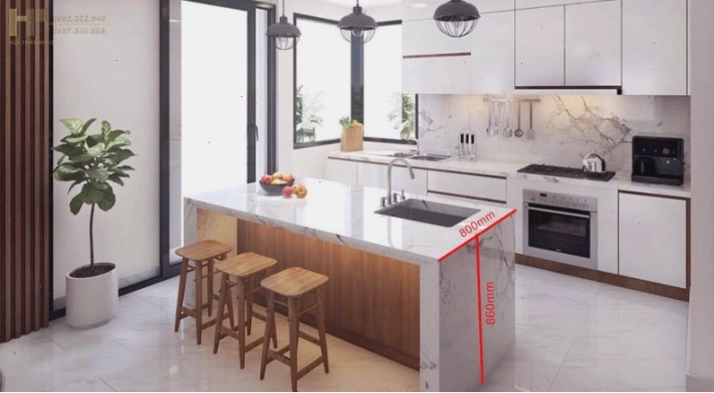 Đảo bếp phong cách hiện đại với gam màu trung tính