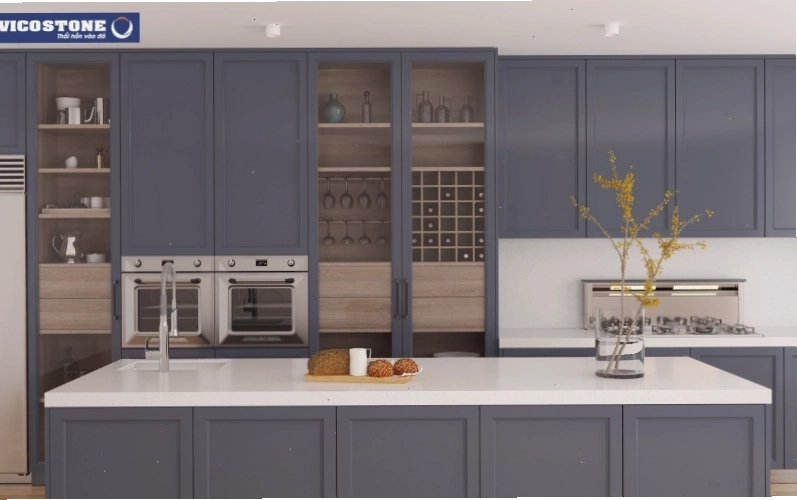 Đảo bếp sang trọng với đá Vicostone Sparkling White