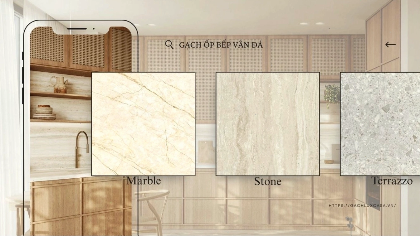 Gạch ốp bếp vân đá cao cấp