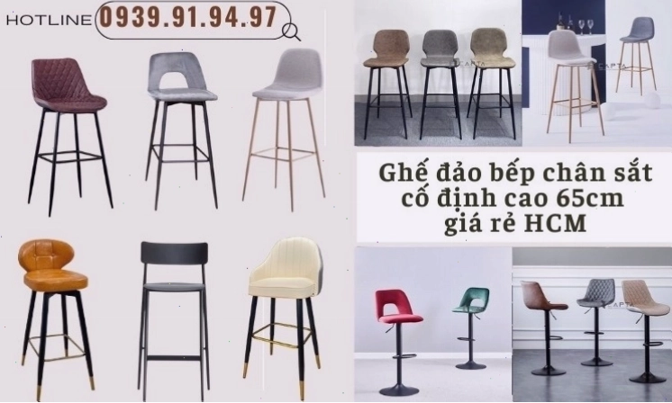 Ghế đảo bếp chân sắt cố định 65cm giá rẻ TPHCM
