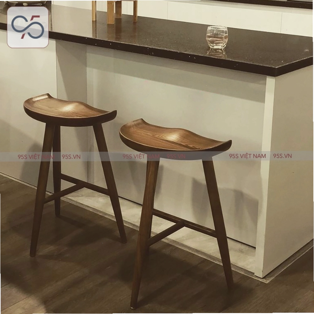 Ghế đảo bếp gỗ Taburet với thiết kế lưng ghế đơn giản