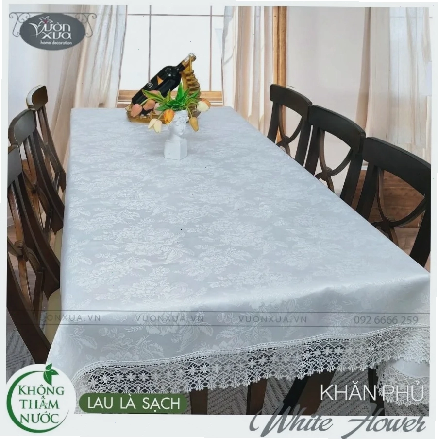 Khăn trải bàn ăn chống thấm màu trắng tinh khôi