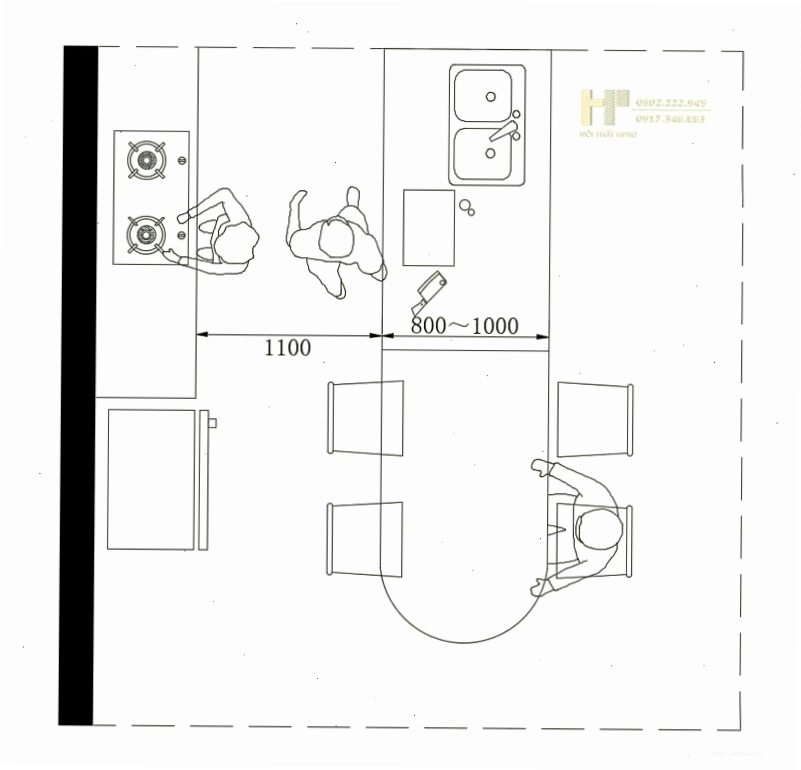 Khoảng cách an toàn giữa bàn đảo bếp và tủ bếp