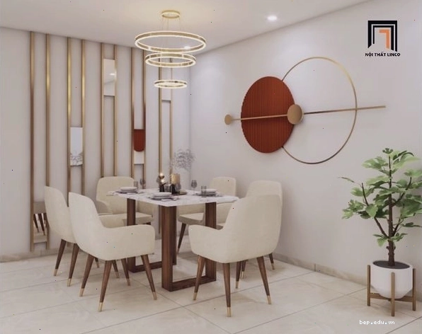 Không gian phòng ăn ấm cúng với bộ bàn ghế ăn gỗ