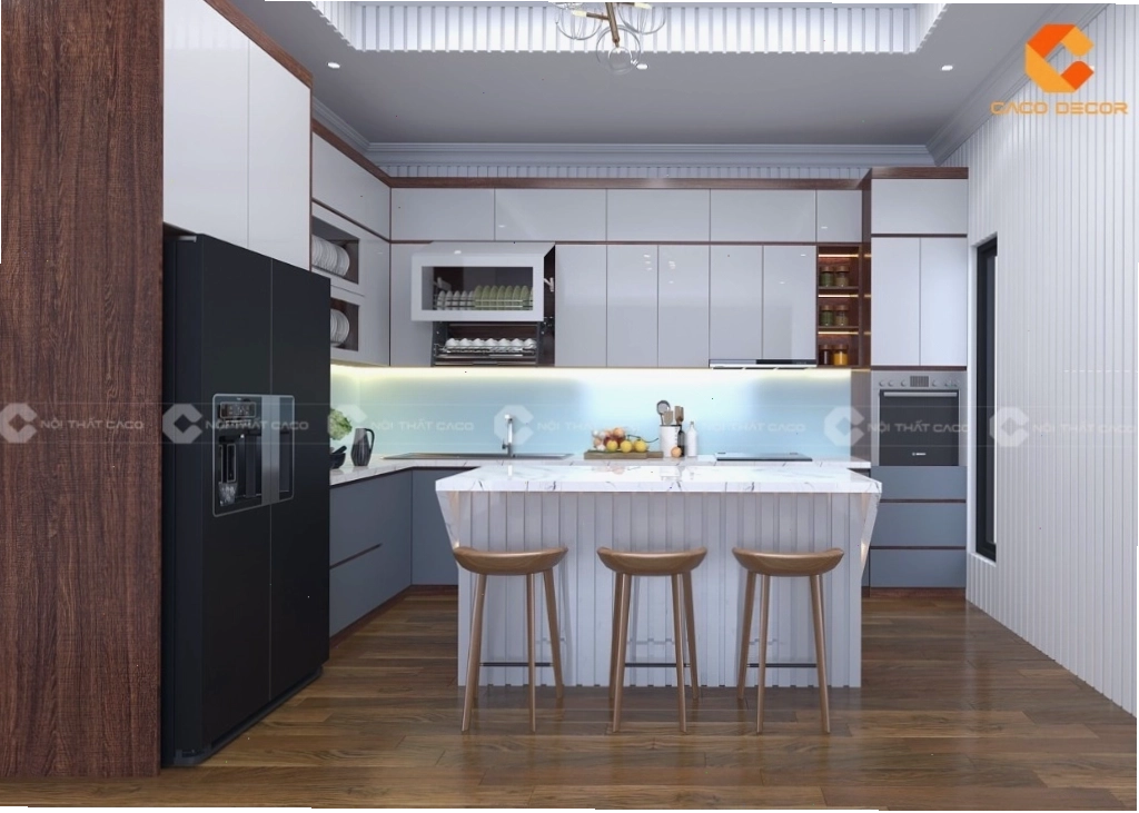 Khu vực nấu nướng của tủ bếp MDF phủ Melamine