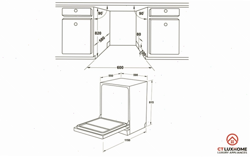 Kích thước máy rửa bát độc lập