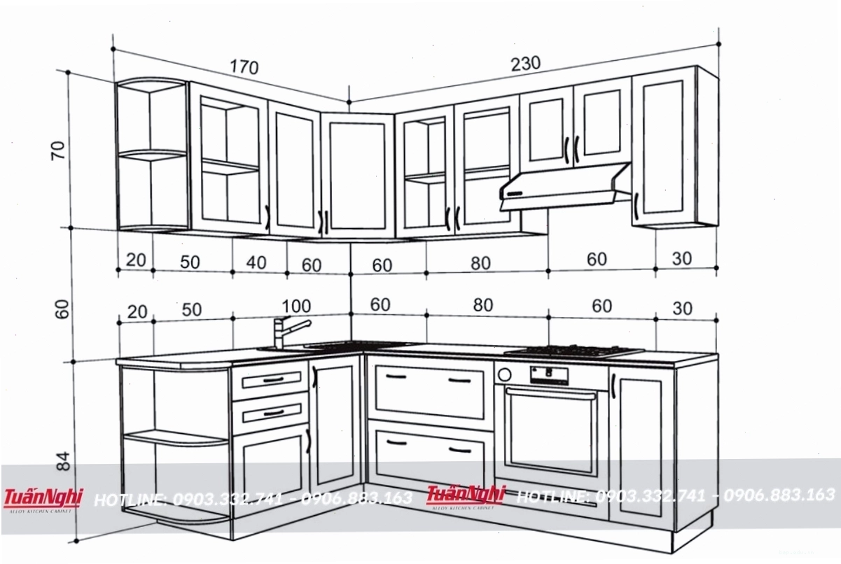 Kích thước tủ bếp dưới tiêu chuẩn và vững chắc