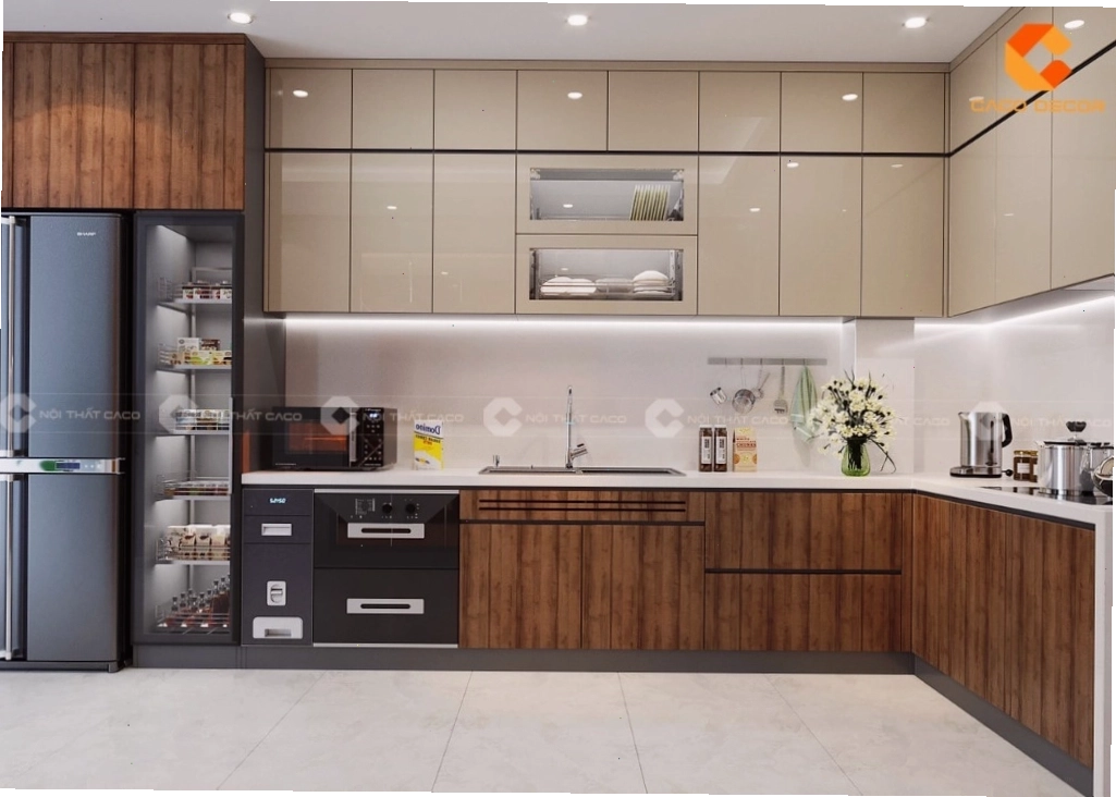 Kính ốp tường tủ bếp MDF phủ Melamine