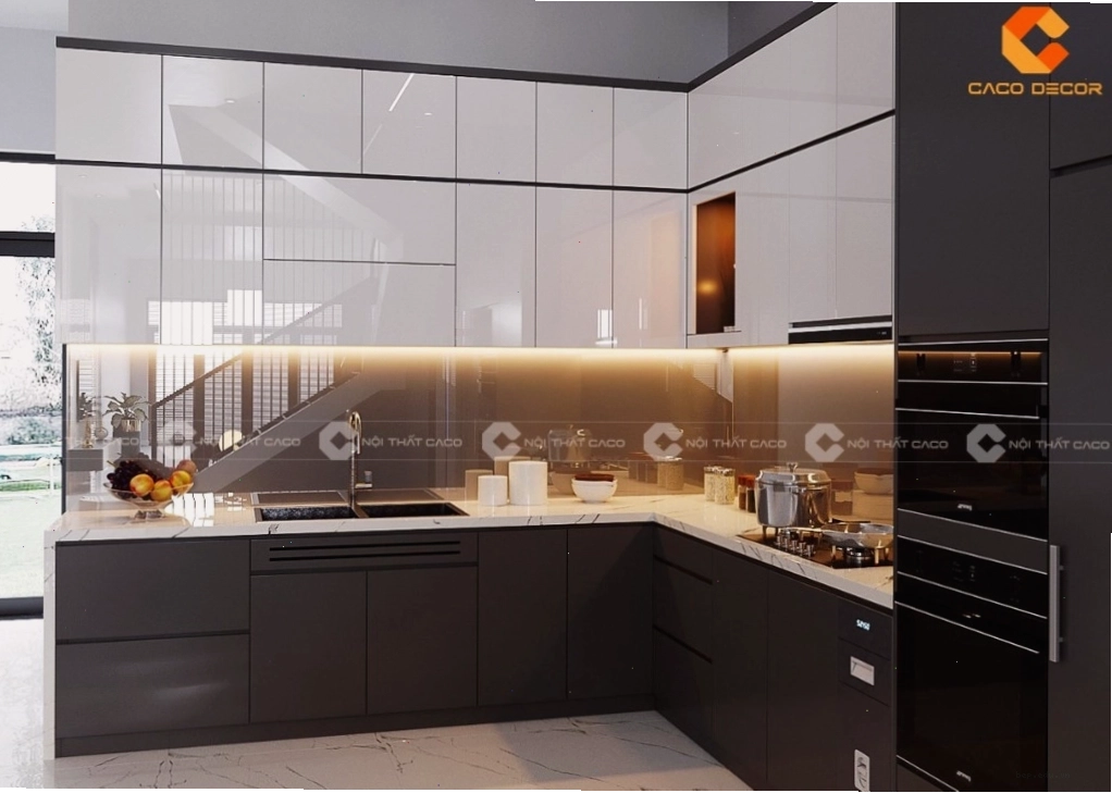 Mặt đá bàn bếp tủ bếp MDF phủ Melamine