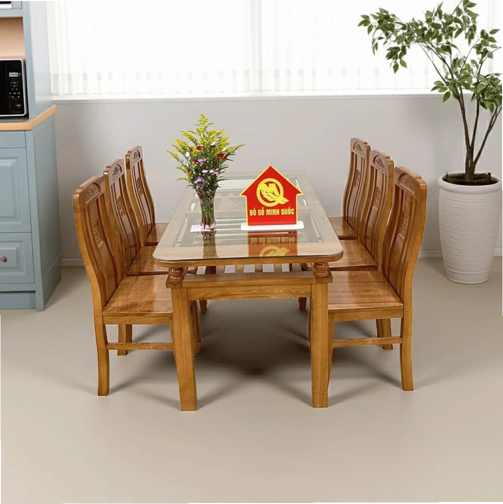 Mẫu bàn ăn 6 ghế gỗ sồi thiết kế hiện đại