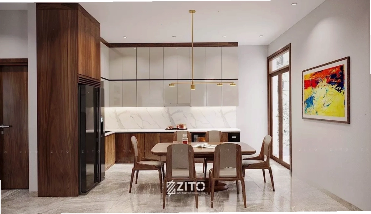 Mẫu bàn ăn gỗ 6 ghế thiết kế hiện đại