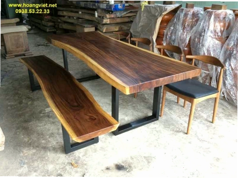 Mẫu bàn ăn gỗ nguyên khối ghế băng dài bằng gỗ me tây