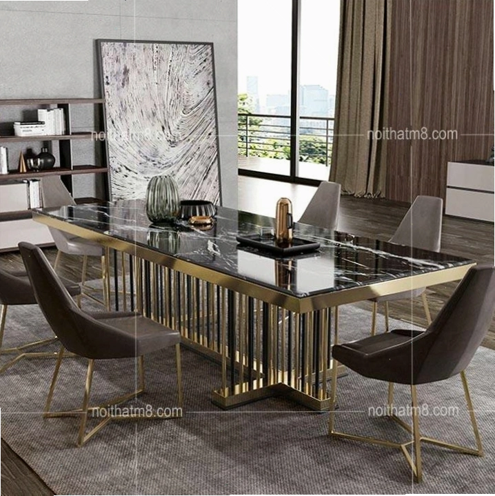 Mẫu bàn ăn mạ vàng mặt đá tự nhiên đẹp ấn tượng