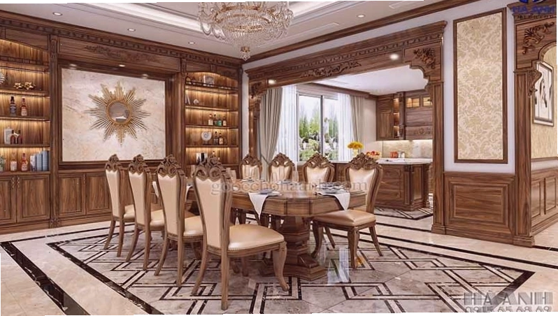 Mẫu bàn ăn tân cổ điển HBC 805 với đường nét chạm khắc tinh xảo