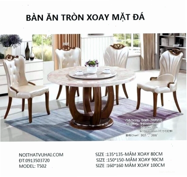 Mẫu bàn ăn tròn mặt đá sang trọng, có mâm xoay tiện lợi cho việc chia sẻ món ăn