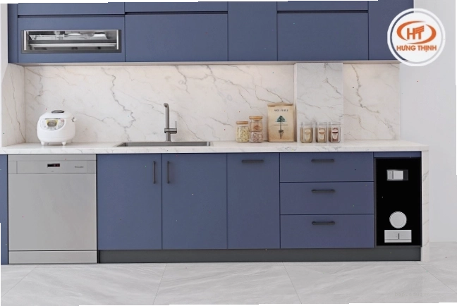 Mẫu đá Quartz Calacata Lux khi ứng dụng thực tế hạng mục bàn bếp