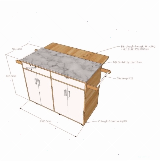 Mẫu đảo bếp di động có bánh xe nhỏ gọn
