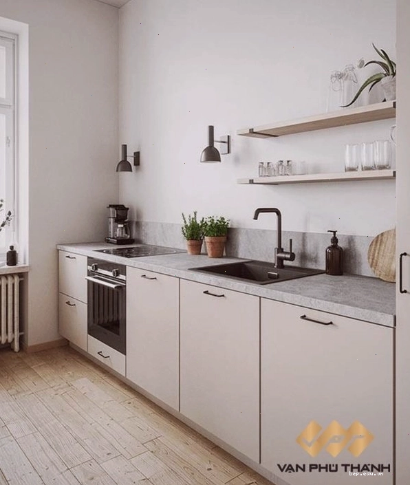 Mẫu kệ tủ bếp dưới đẹp với thiết kế tối giản sử dụng chất liệu nhựa