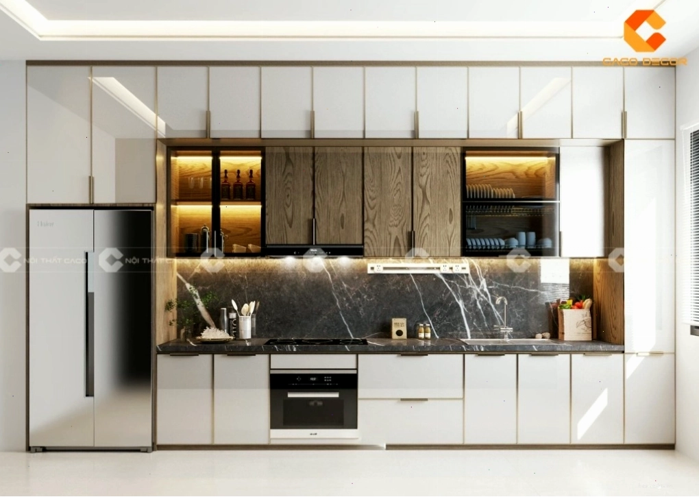 Mẫu tủ bếp acrylic cho căn hộ chung cư