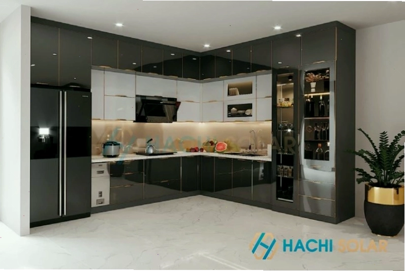 Mẫu tủ bếp âm tường cánh kính sang trọng