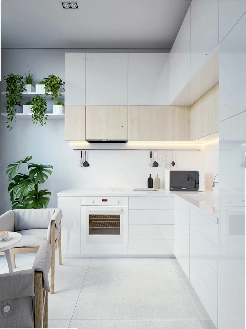 Mẫu tủ bếp chữ L hiện đại đẹp với quầy bar mini và cửa sổ thông thoáng