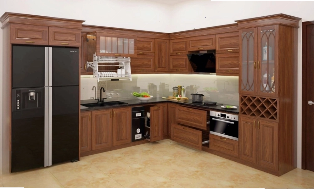 Mẫu tủ bếp chữ l hiện đại với thiết kế đơn giản, tinh tế và tiện dụng