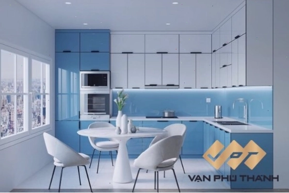 Mẫu tủ bếp đa năng cánh kính sang trọng và hiện đại