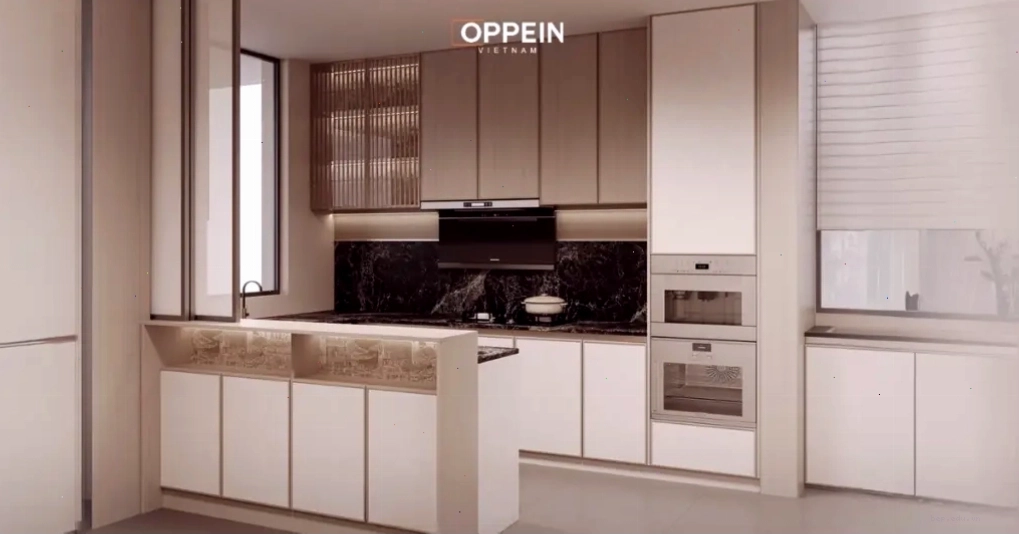 Mẫu tủ bếp đẹp phong cách Japandi tối giản và ấm cúng